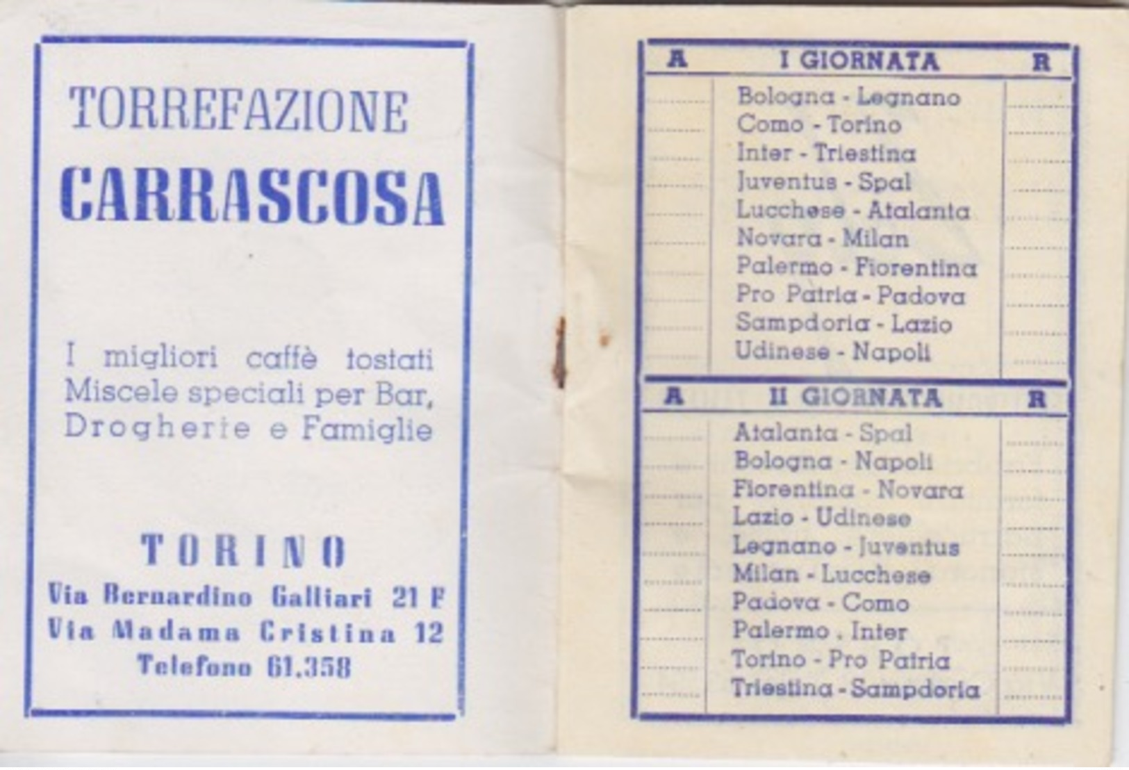 CALENDARIO "CAMPIONATO DI CALCIO 1951-1952 - 6X8 - Altri & Non Classificati