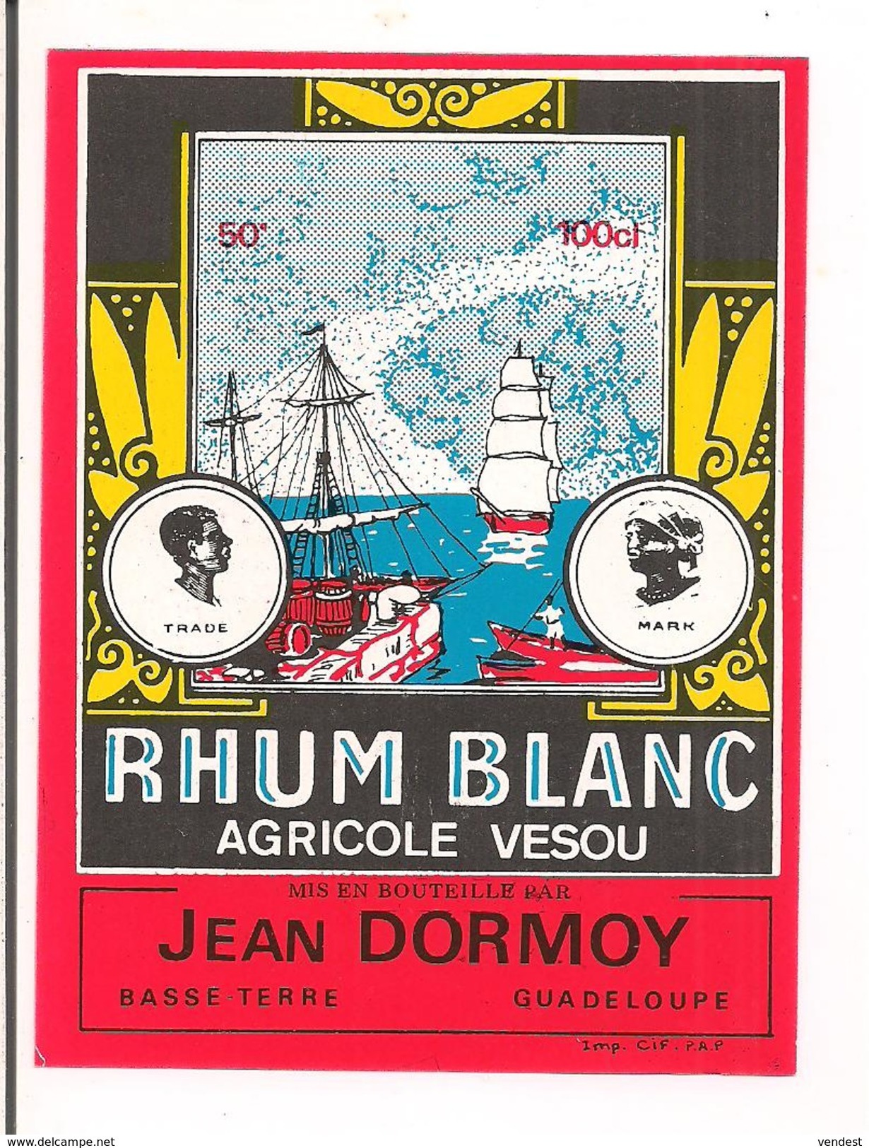 Etiquette Ancienne Rhum Blanc Agricole  Vesou - Jean Dormoy, Basse-Terre - GUADELOUPE - - Rhum