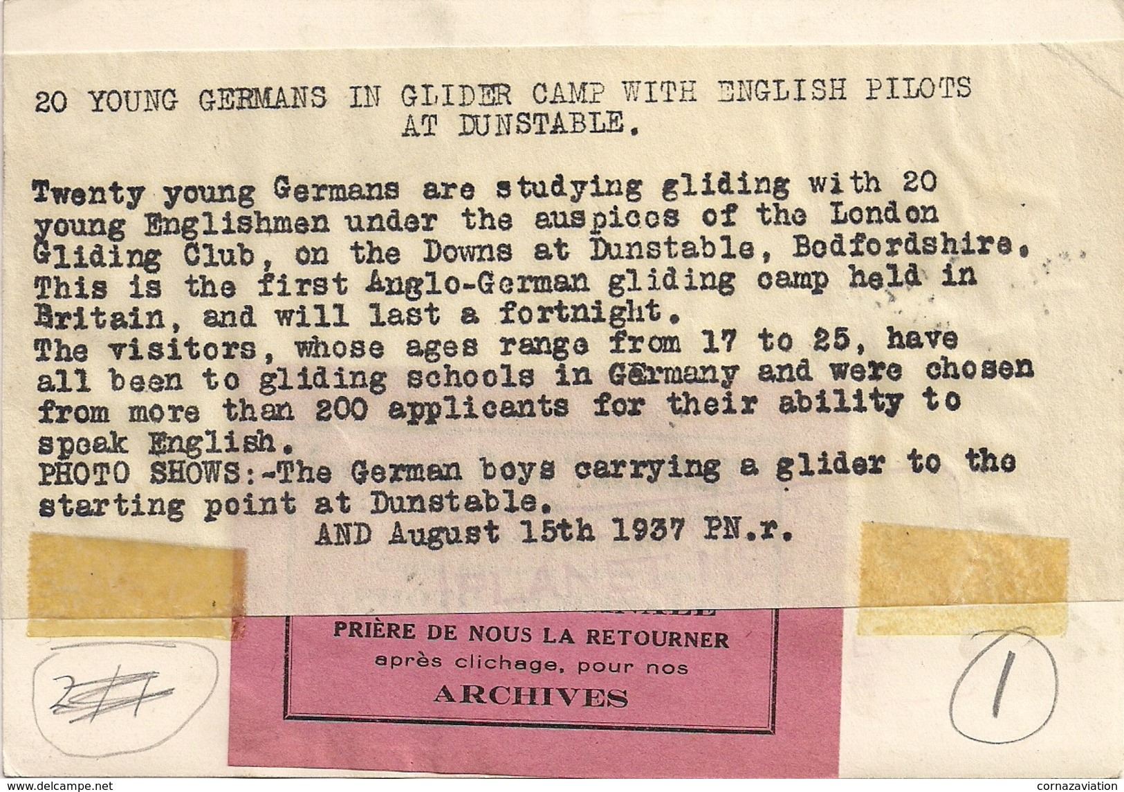 Aviation - Aviateur - Vol à Voile At Dunstable Uk, 1937 - Autres & Non Classés