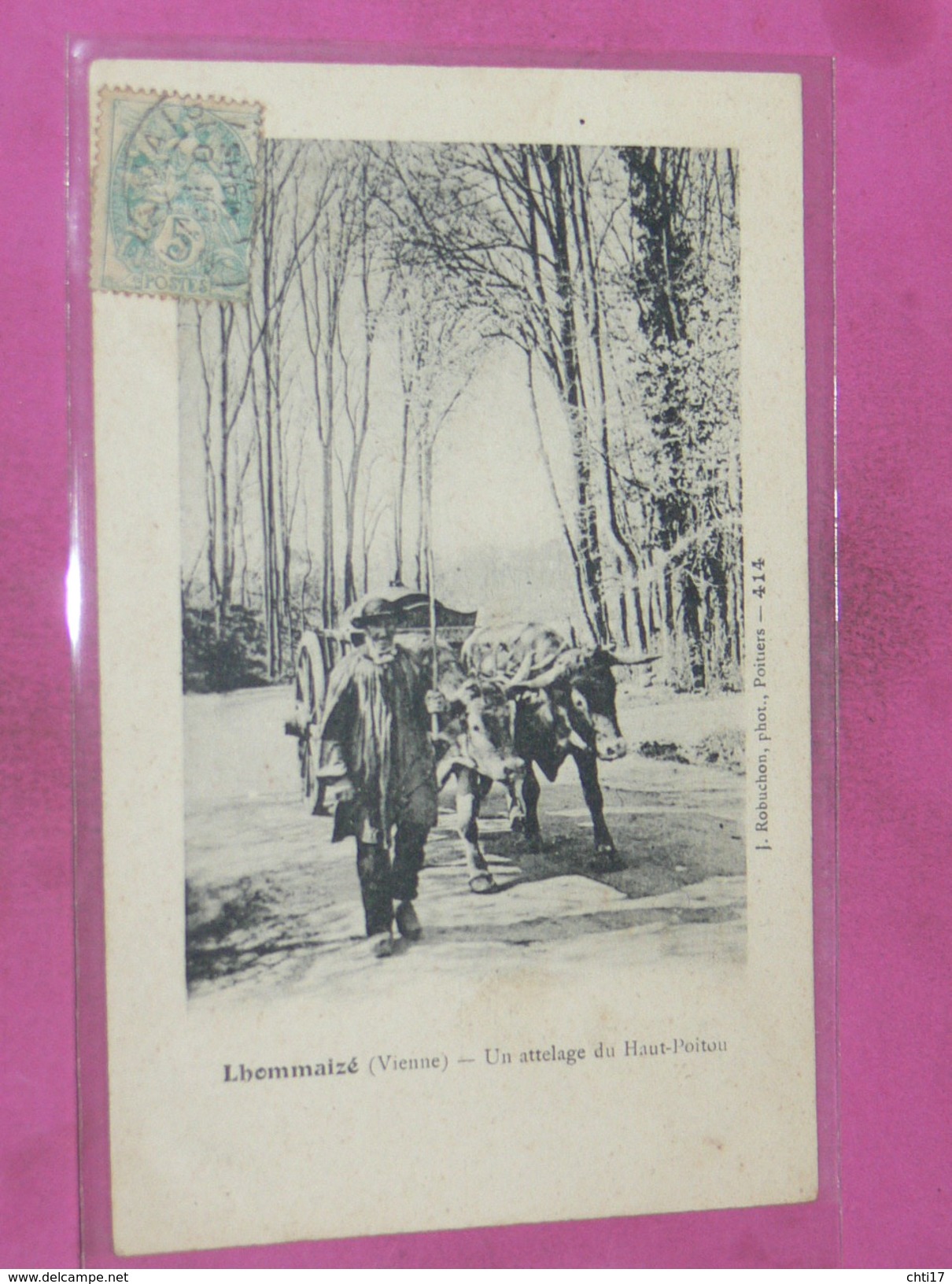 LHOMMAIZE  1910   ARDT MONTMORILLON / CANTON LUSSAC  /  ATTELAGE DU POITOU   / CIRC OUI - Autres & Non Classés