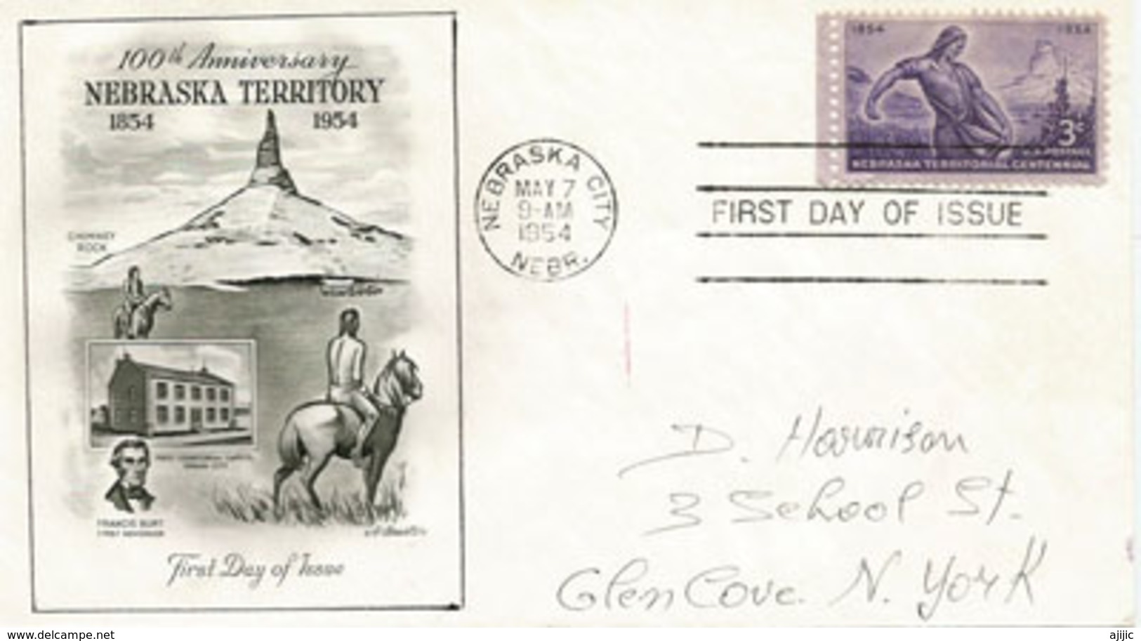 The Omaha Native Indians Of Nebraska In Front Of The Chimney Rock (Nebraska), FDC 1954 Addressed To New-York - Indiens D'Amérique