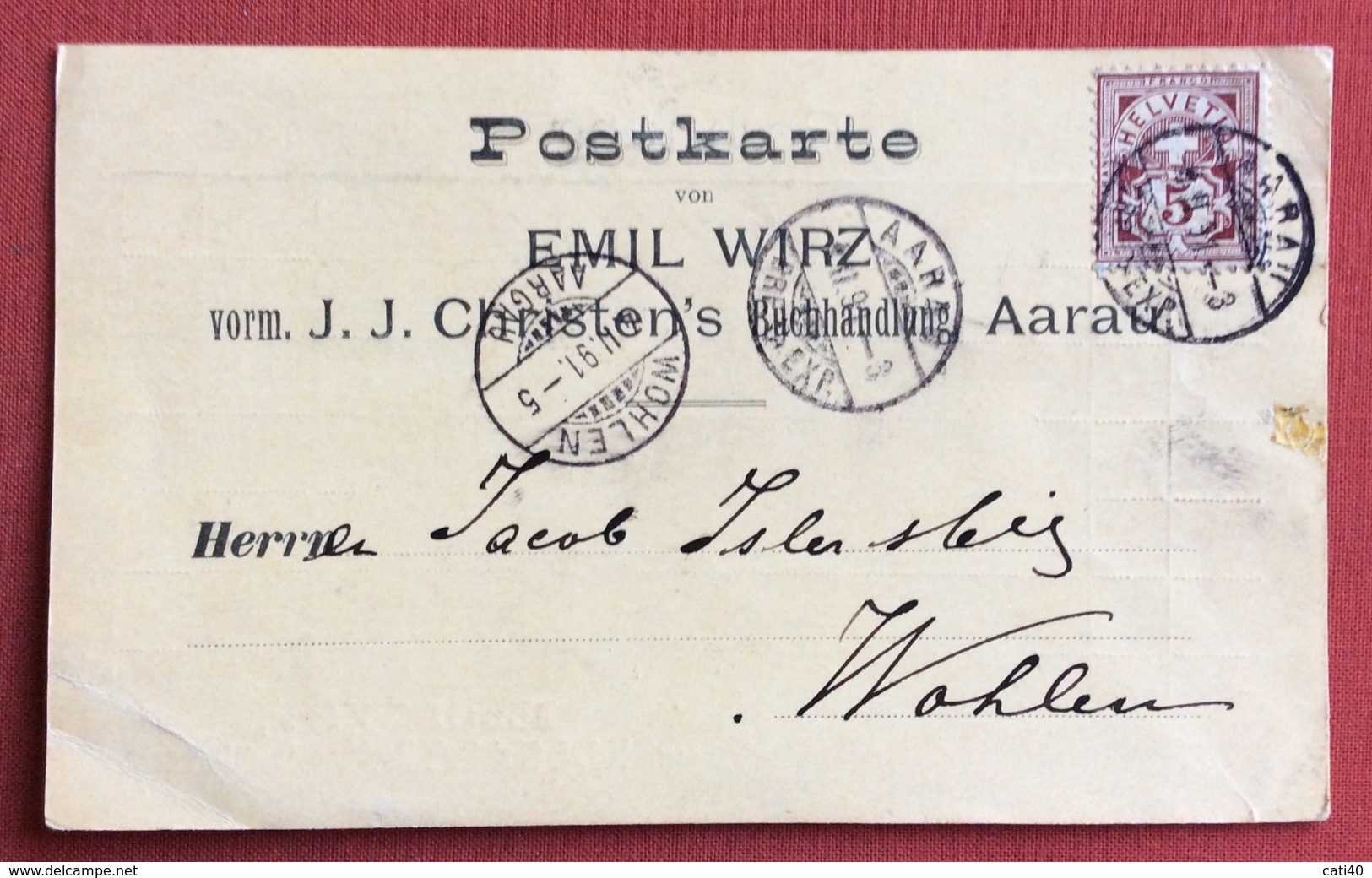 SVIZZERA  POSTKARTE VON EMIL WIRZ DA AARAU A WOHLEN IL 4/2/1891 - Storia Postale