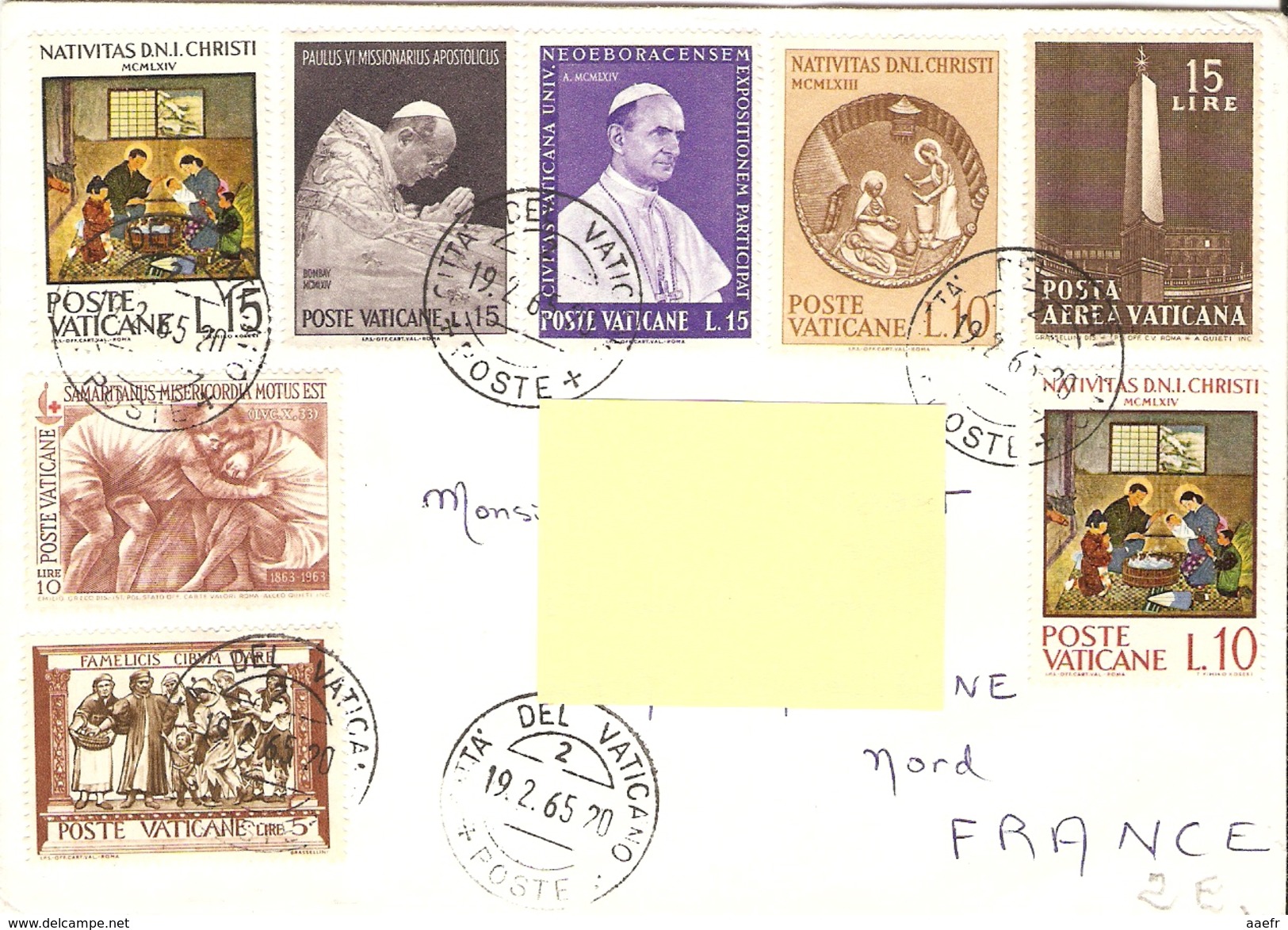 Vatican -1965 - Lettre Pour France- Bel Affranchissement Composé - YT302/390/401/410/415/416/418/PA37 - Briefe U. Dokumente