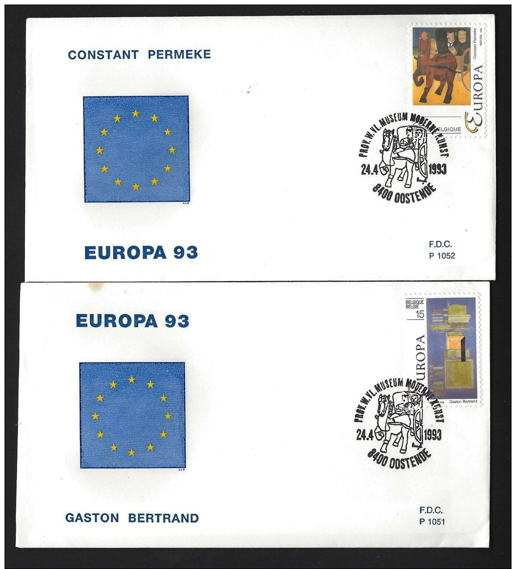 FDC  - EUROPA CEPT  / PAINTINGS ( 2 FDC's )   -  1993  -  BELGIUM   ** --- - 1991-2000