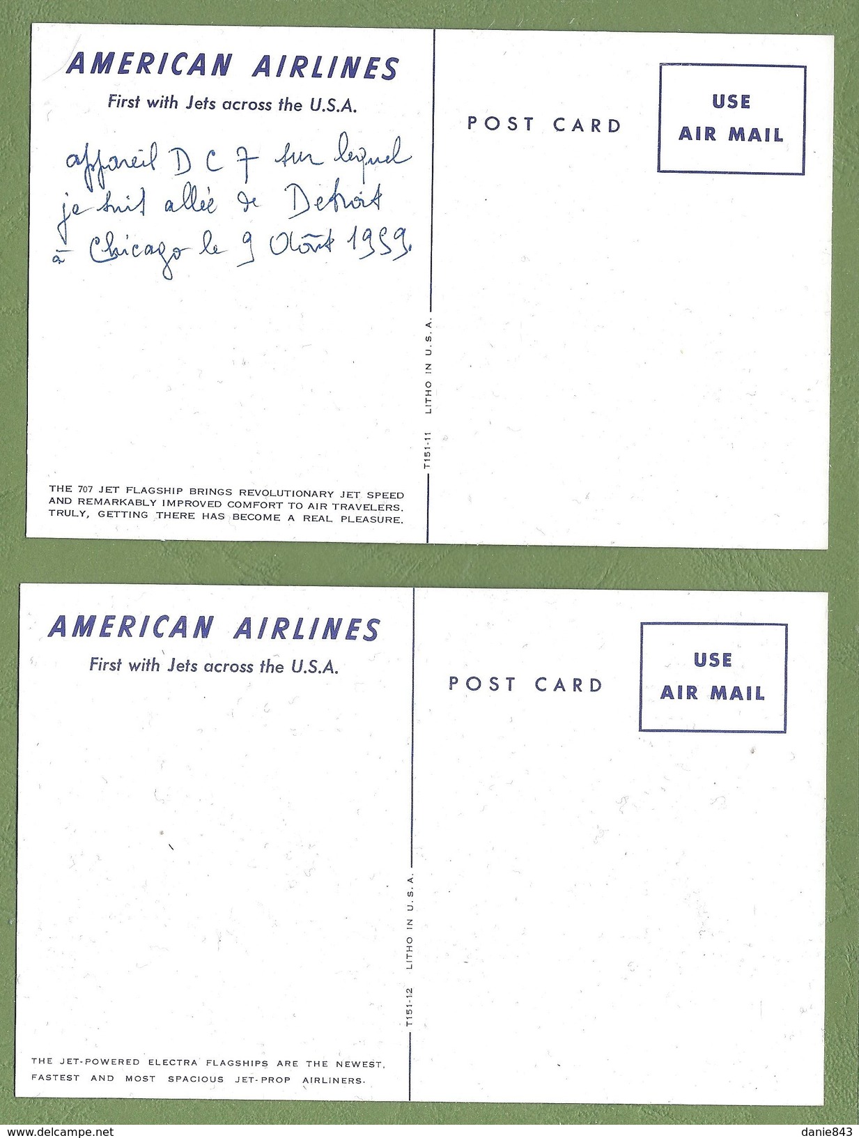 2 CPSM - AMERICAN AIRLINES - AVIATION - APPAREIL DC 7 & JET POWERED ELECTRA FLAGSHIPS - LITHO IN USA / T151-11 & 12 - 1946-....: Moderne