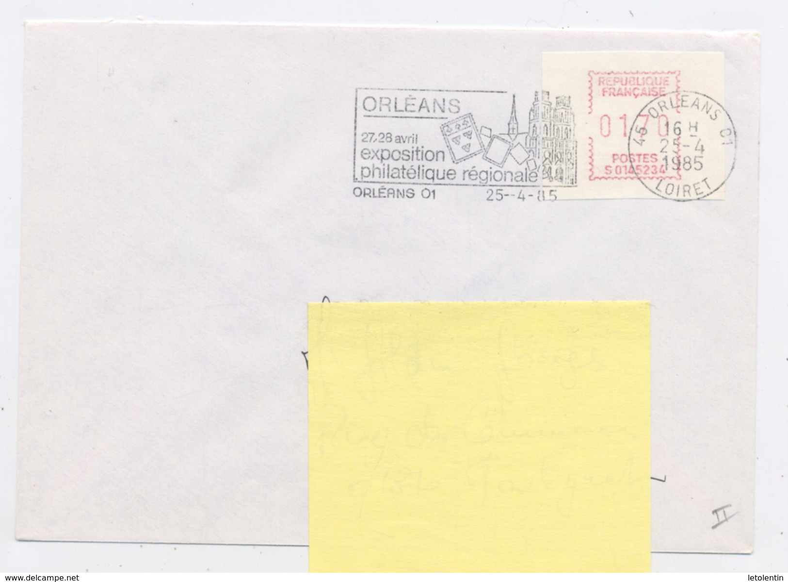 30#  FRANCE -  -  VIGNETTE  S 0145234  À 1,70  DE ORLEANS SUR LETTRE DU 25/4/85 - 1969 Montgeron – Wit Papier – Frama/Satas