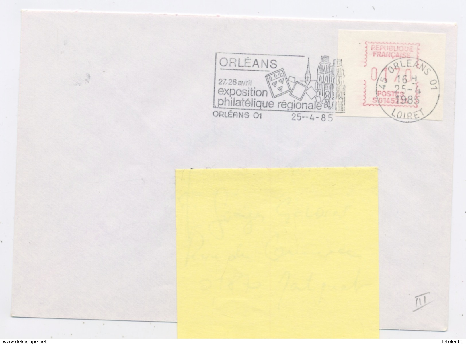 30#  FRANCE -  -  VIGNETTE  S 0145234  À 1,70  DE ORLEANS SUR LETTRE DU 25/4/85 - 1969 Montgeron – Papier Blanc – Frama/Satas