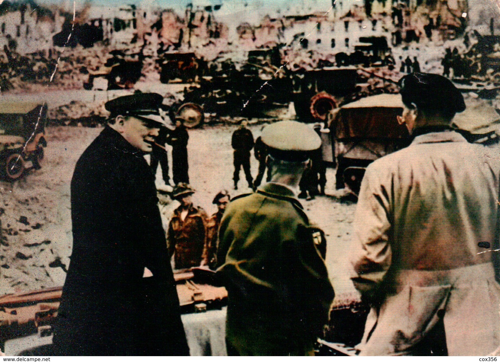 CPSM 14 CAEN JUIN 1944 Sir WINSTON CHURCHILL Accompagné Par Le Général MONTGOMERY Et Sir Miles DEMPSEY à CAEN - Caen