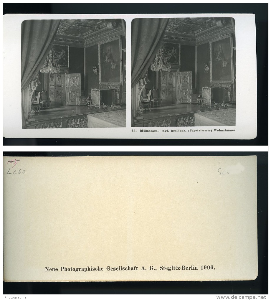 Allemagne Munich Palais Royal Salle Papale Münchner Residenz Ancienne Photo Stereo NPG 1900 - Stereoscopic