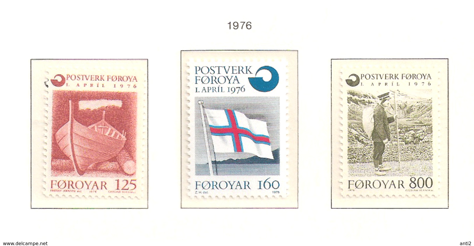 Faroe Islands 1976 Founding Of The Faroese Postal System, Flag - Postman, Post Boat, Mi 21-23, MNH(**) - Faroe Islands