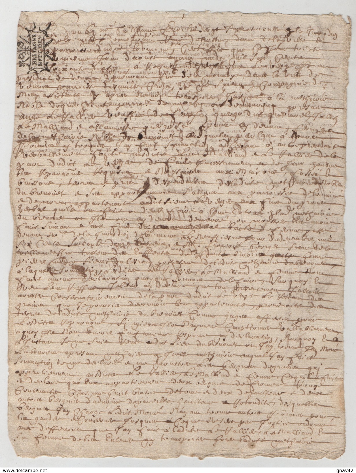 Acte Bretagne Recto Verso 1677 - Manuscrits