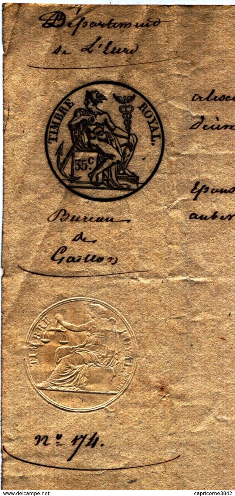 1846 - Reconnaissance De Paiement - Timbre Royal 35ct + Timbre Royal à Sec - Autres & Non Classés
