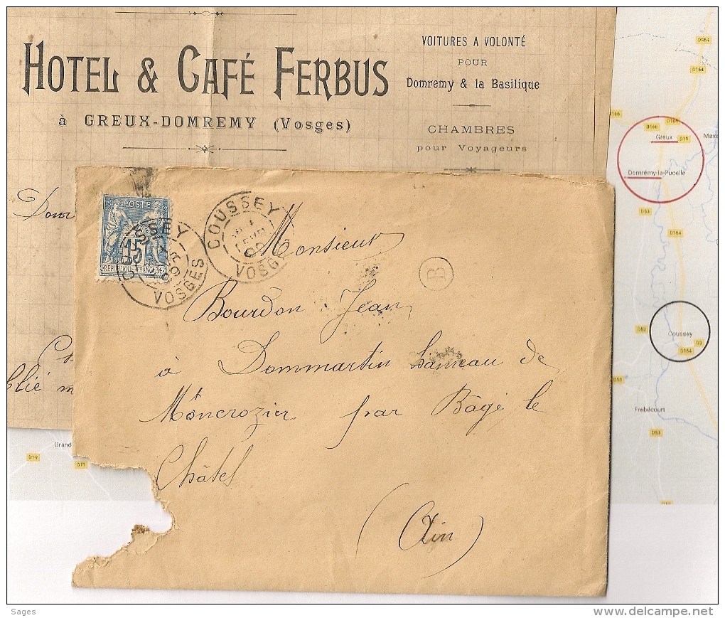 Boite B, GREUX - DOMREMY, COUSSEY Vosges Sur LAC SAGE. 1899. HOTEL CAFE FERBUS - 1877-1920: Période Semi Moderne