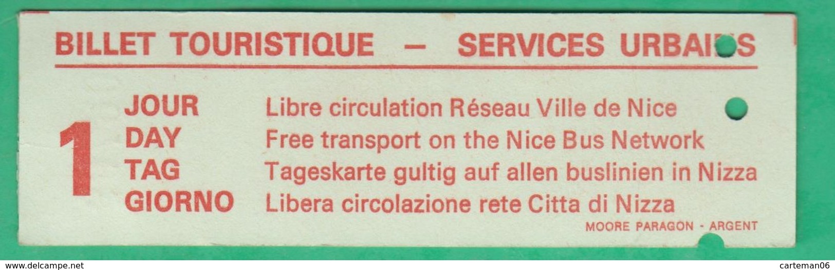 Titre De Transport  - Services Urbains Ville De Nice - Europe