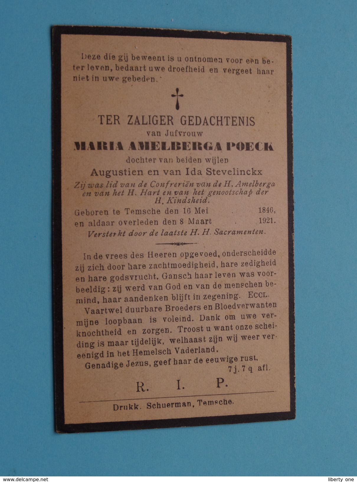 DP Maria Amelberga POECK ( Dochter Van Stevelinckx ) Temsche 16 Mei 1846 - 8 Maart 1921 ( Zie Foto´s ) ! - Religion & Esotérisme