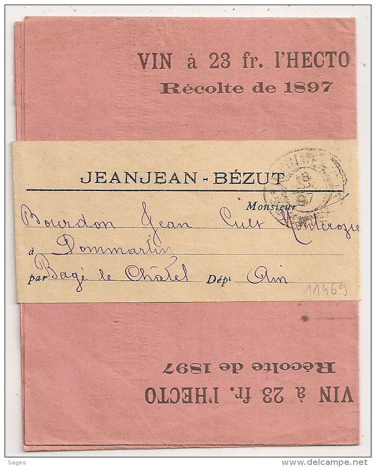 IMPRIMES * SOMMIERES PP * Gard. Superbe Ensemble Publicitaire VIN JEANJEAN - BEZUT. 1897. - Publicités