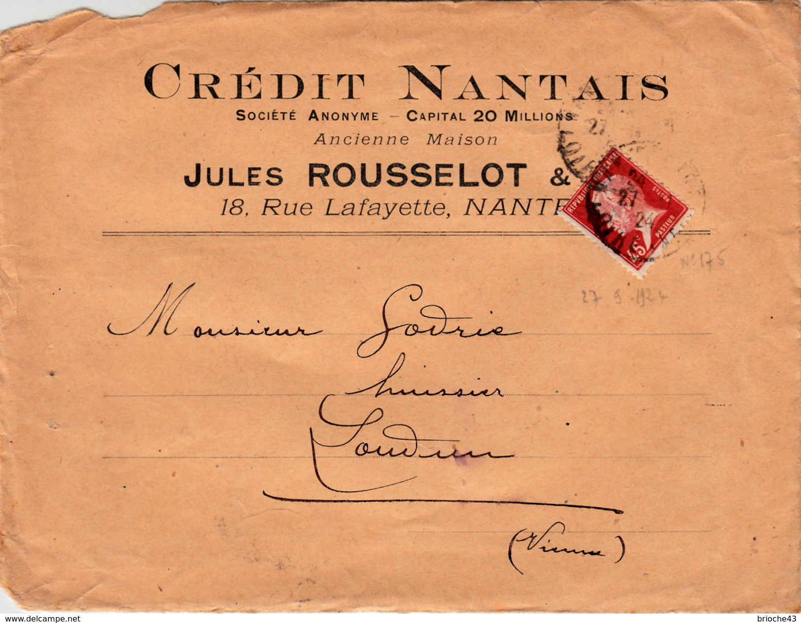 FRANCE DEVANT DE LETTRE NANTES POUR LOUDUN - CREDIT NANTAIS JULES ROUSSELOT - Other & Unclassified