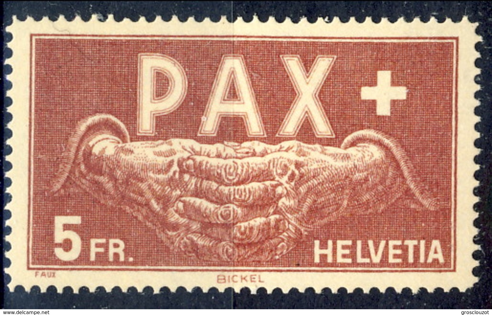 Svizzera 1945 Serie Pax N. 416 Fr. 5 Vinaceo Su Paglia MNH Cat. &euro; 160 / FALSO - Altri & Non Classificati