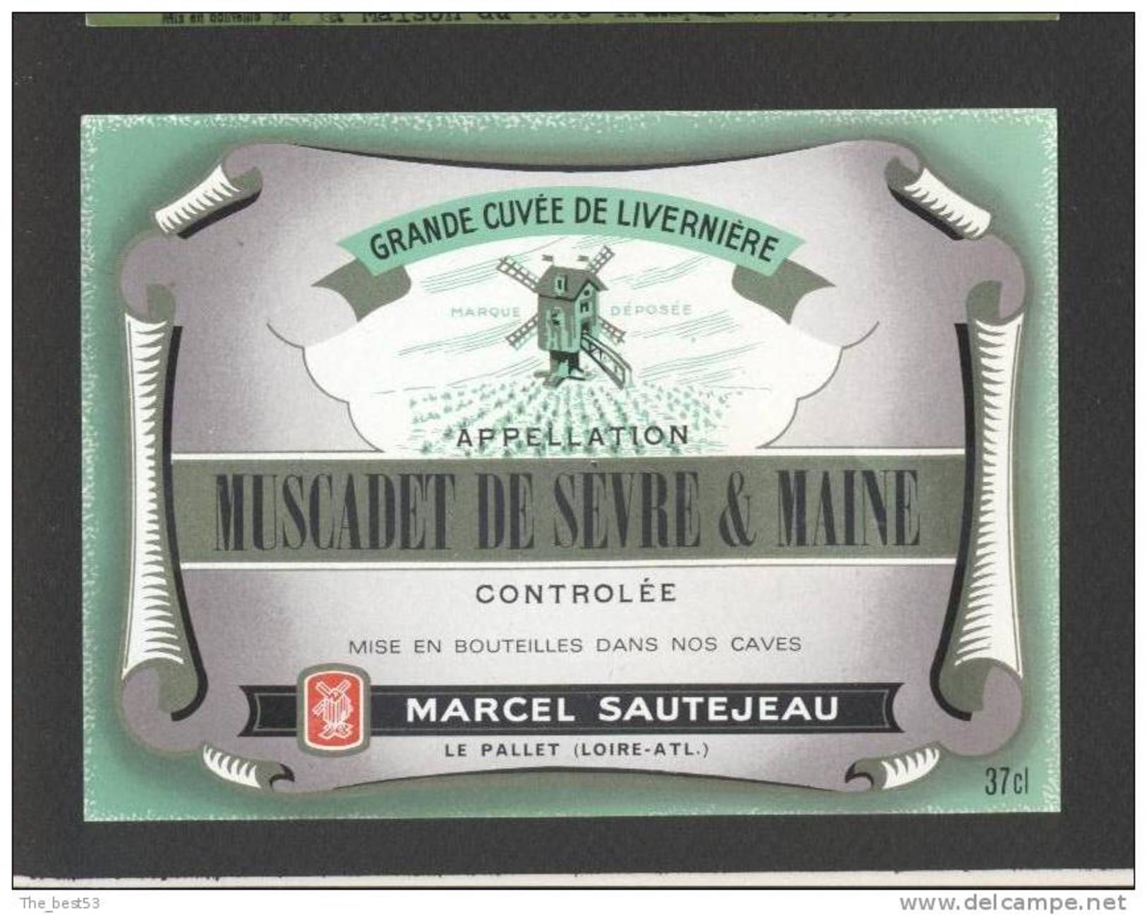 Etiquette De Vin Muscadet De Sèvre Et Maine - Cuvée De Livernière - M. Sautejeau à Le Pallet (44) - Moulin à Vent - Windmills