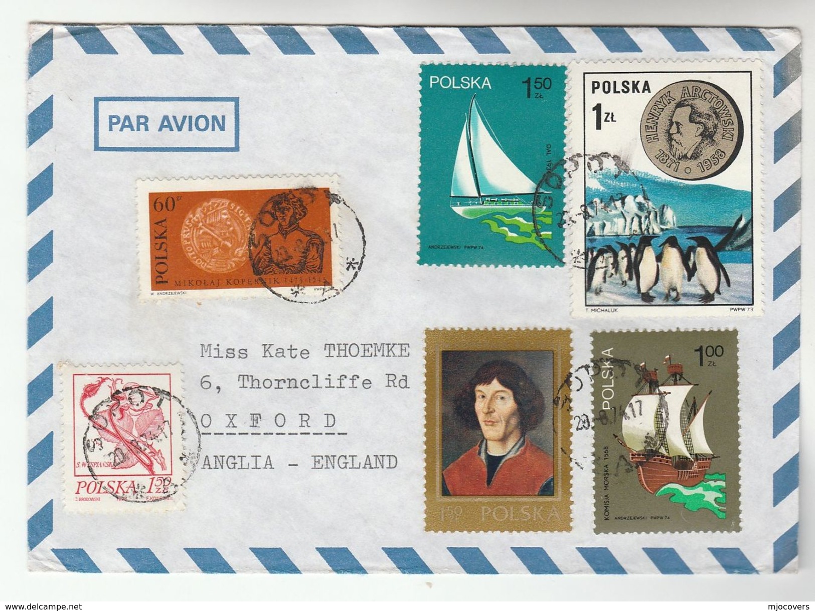 1965 Air Mail POLAND COVER Stamps NICOLAUS COPERNICUS , SAILING SHIP, PENGUIN  Etc Birds  Bird - Covers & Documents