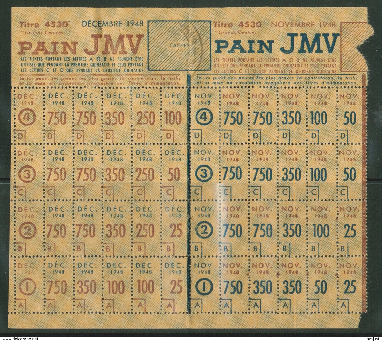 Carte D'alimentation Pour Le Pain JMV 1948 - Non Classificati