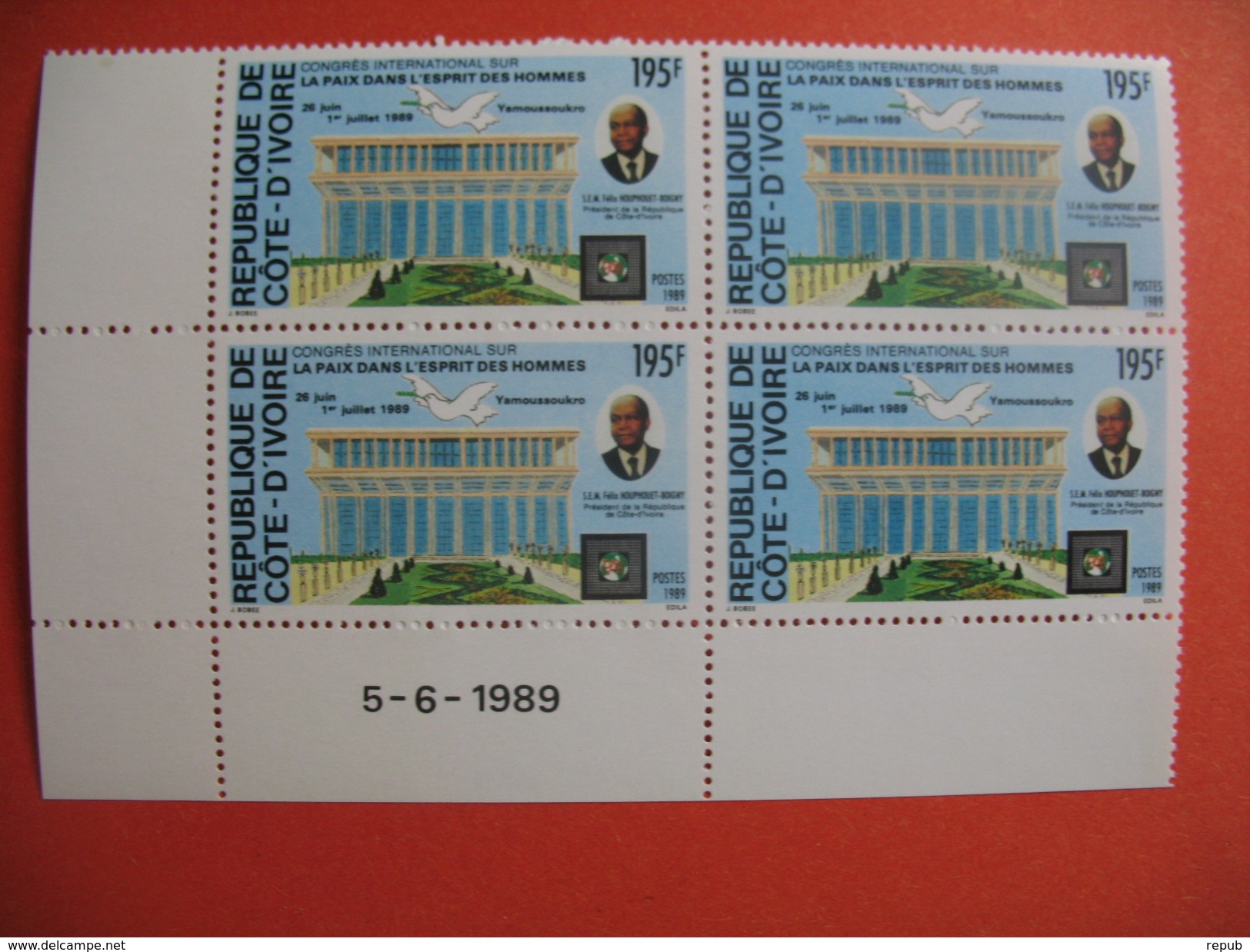 Côte D'Ivoire Année 1989, Coin Daté Du N°830 Congrés International De La Paix - Ivory Coast (1960-...)