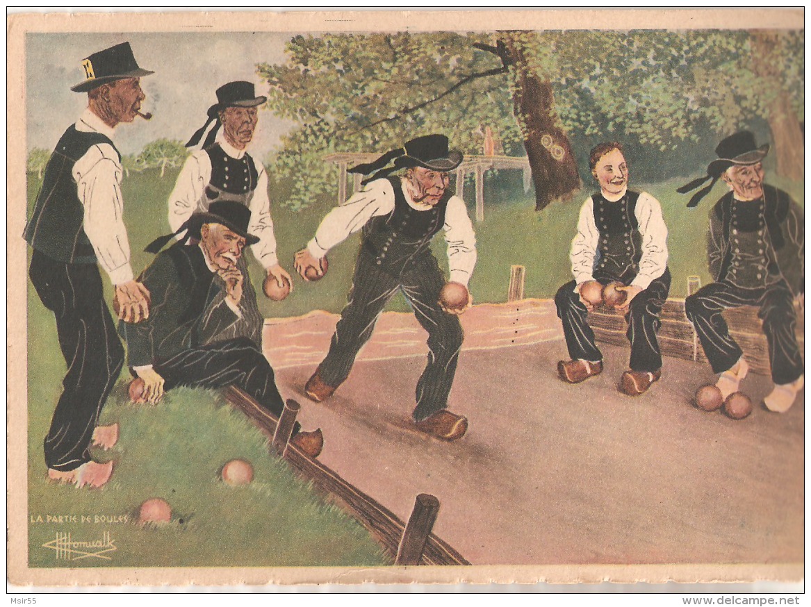 CPSM - FOLKLORE - FRANCE - Illustrateur P. Welcome- En Parcourant La Bretagne :Pont Aven (Finistère) Joueurs De Boules - Welcome P.