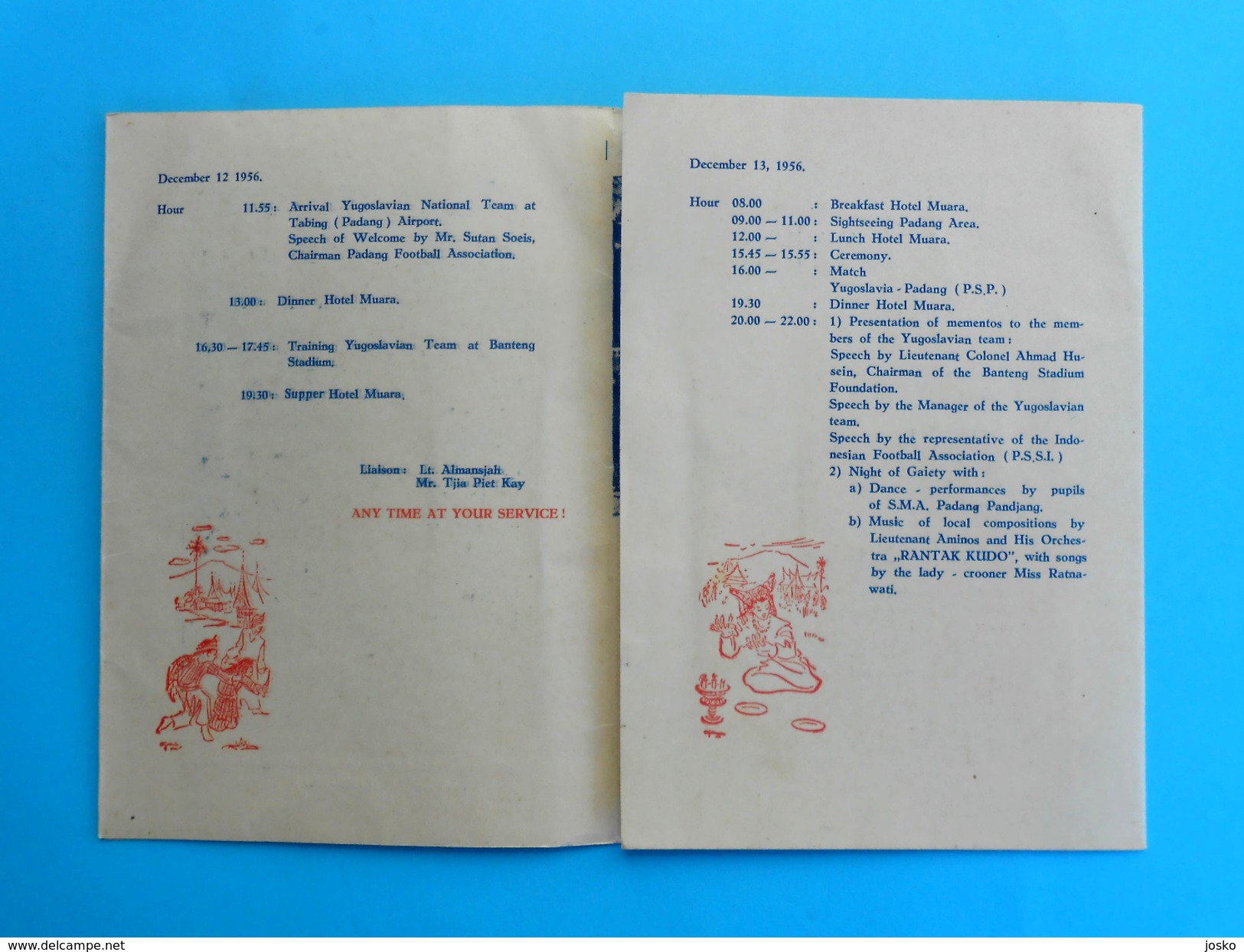 PSP PADANG (Indonesia) VsYUGOSLAVIA - 1956 Original Vintage Football Programme * Soccer Fussball Programm Programma - Apparel, Souvenirs & Other