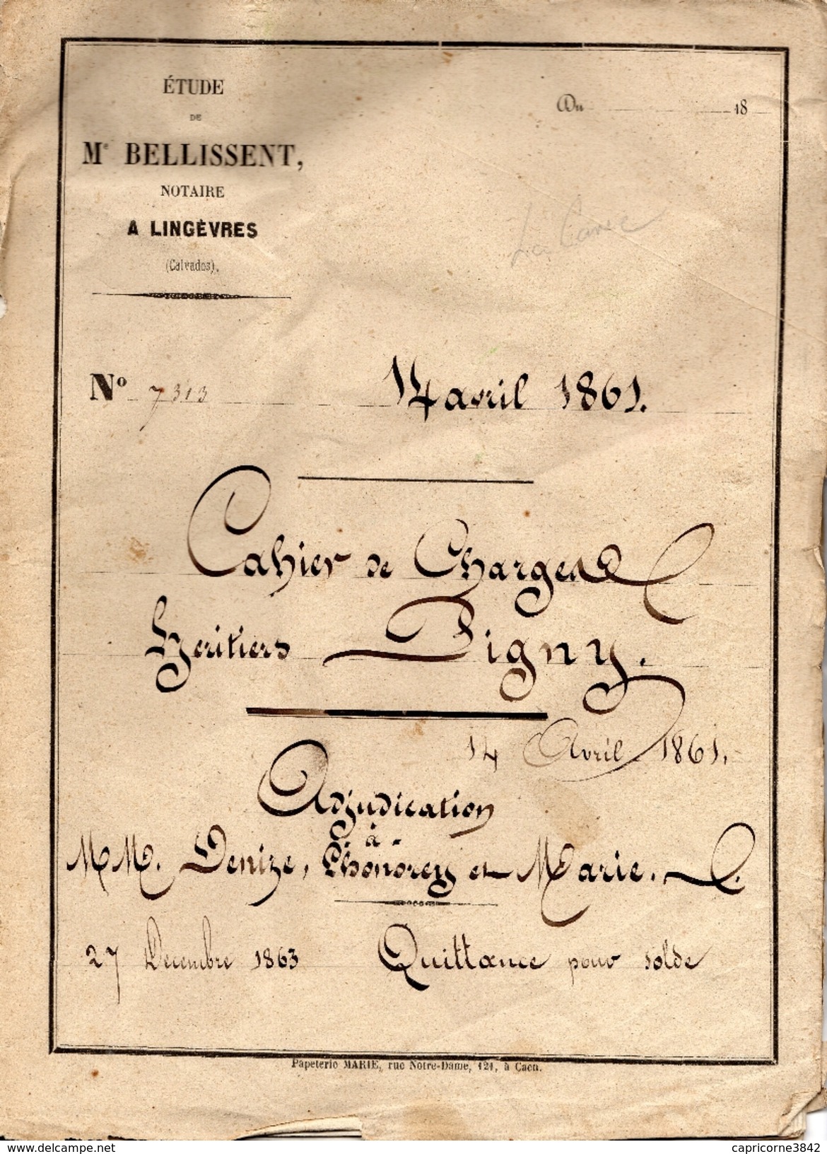 1861 - Cahier De Charges - Tp Impérial Taxe 1,25fr Par Feuille + Tp Impérial (aigle) A Sec + Adjudication Tp Impérial 1, - Autres & Non Classés