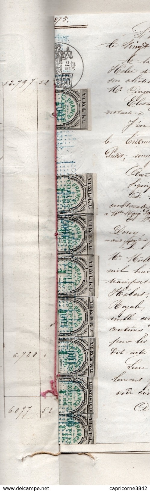 1875- Acte Notarial (4 Pages) Cachet Taxe 1,50fr+tp à Sec Et Additif Avec 8 Tp Fiscaux Type "Chiffres" De Oudiné 1fr2/10 - Altri & Non Classificati