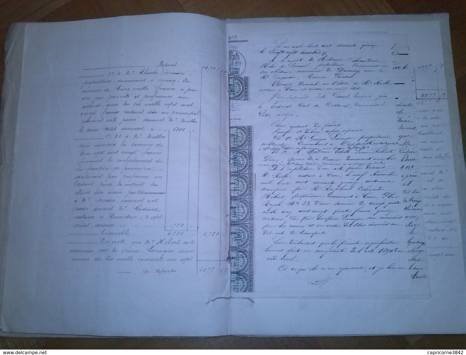 1875- Acte notarial (4 pages) cachet taxe 1,50fr+tp à sec et additif avec 8 tp fiscaux type "Chiffres" de Oudiné 1fr2/10