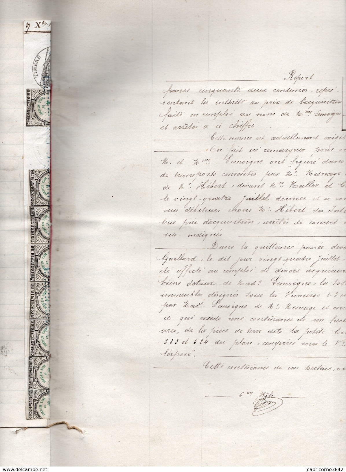 1875- Acte notarial (4 pages) cachet taxe 1,50fr+tp à sec et additif avec 8 tp fiscaux type "Chiffres" de Oudiné 1fr2/10