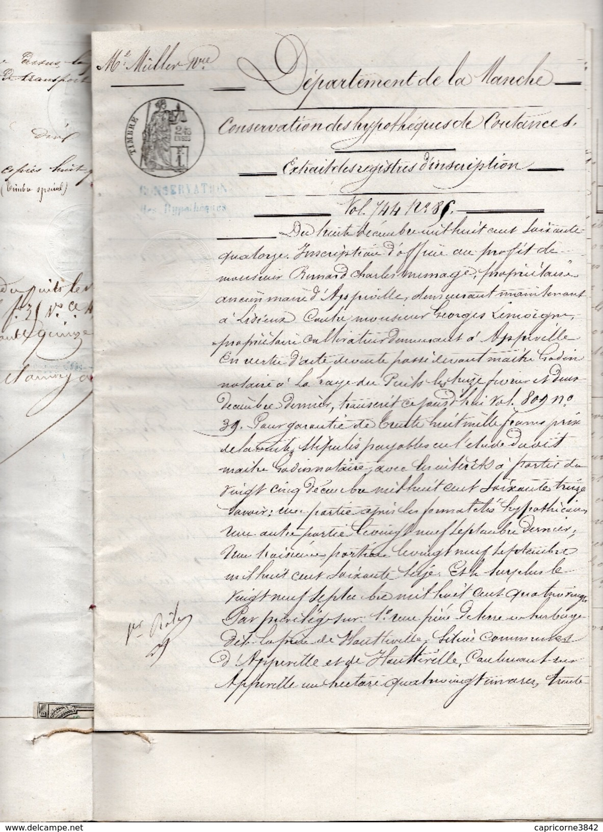 1875- Acte notarial (4 pages) cachet taxe 1,50fr+tp à sec et additif avec 8 tp fiscaux type "Chiffres" de Oudiné 1fr2/10