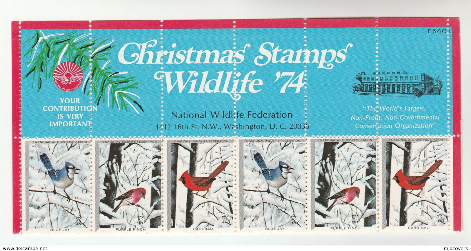 1974 USA -COMPLETE SHEET - 36 X WILDLIFE Federation CHRISTMAS LABELS Bird Woodpecker Finch Jay Sparrow Cardinal Bird MNH - Cinderellas