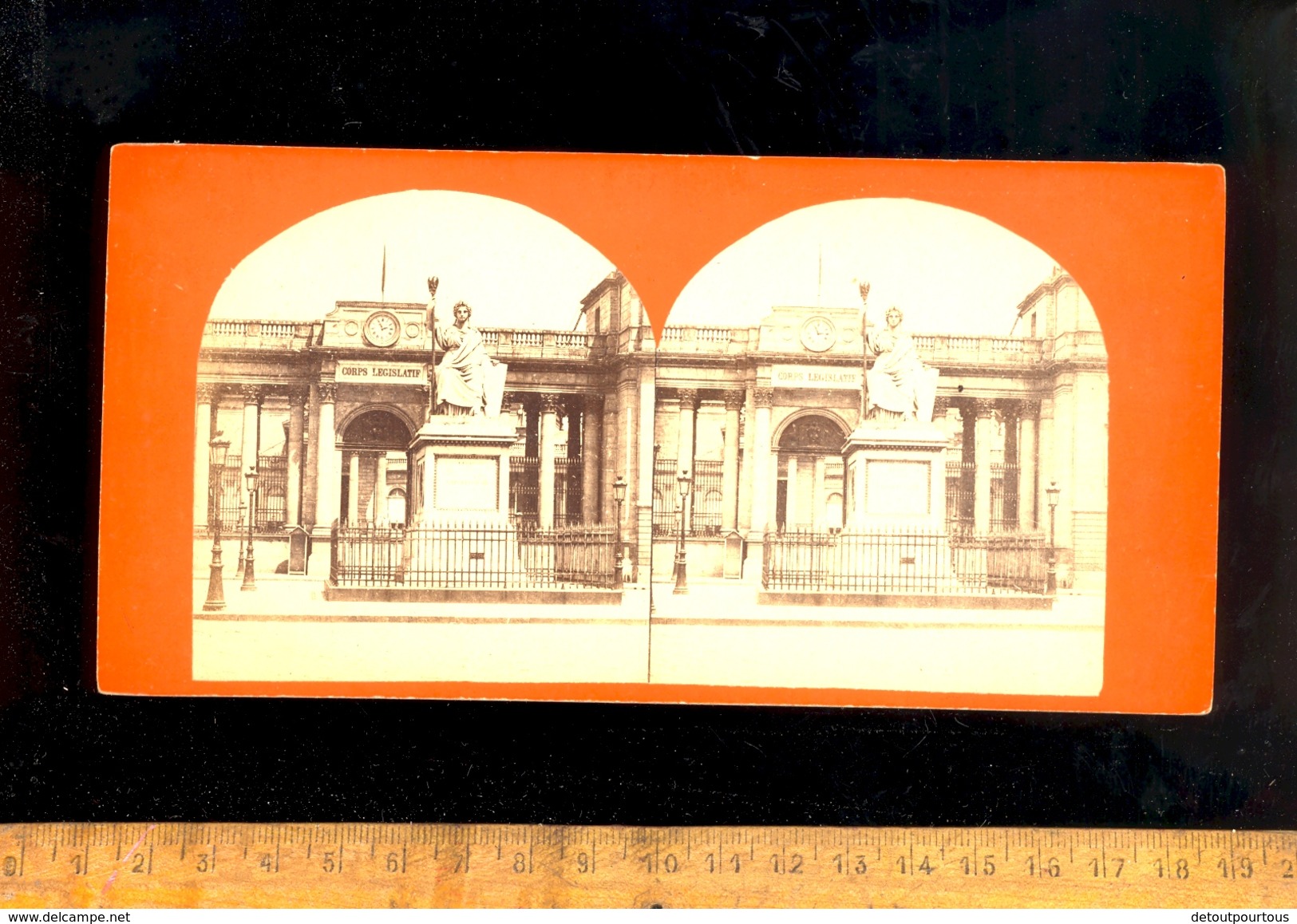 Photo Stereo Photographie 3D Relief : PARIS 7e Le Palais Bourbon Corps Législatif Statue La Loi - Stereoscopic