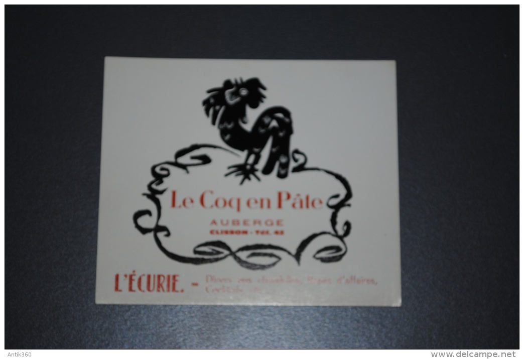 Ancienne étiquette Carte De Visite Auberge Le Coq En Pâte à CLISSON (44) - Etiquettes D'hotels