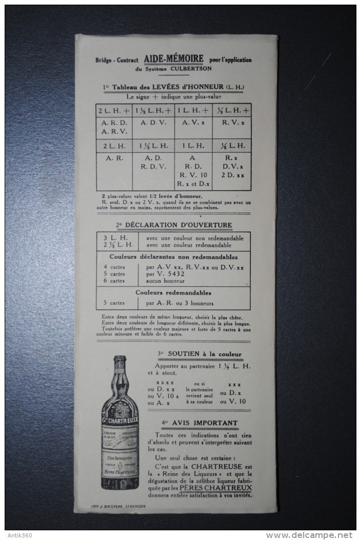 Ancien Carnet Publicitaire Grande Chartreuse Compte-point De Bridge Neuf - Alcoholes