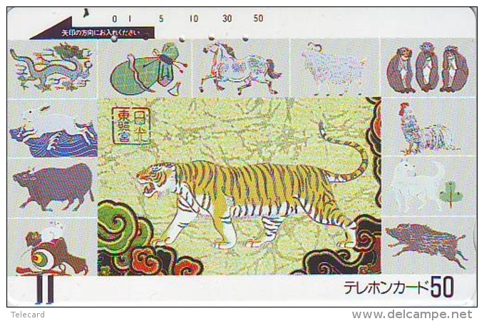 Télécarte JAPON * ZODIAQUE * TIGRE (653) TIGER * HOROSCOPE * PHONECARD JAPAN *  FRONTBAR 110-2850 - Zodiaque
