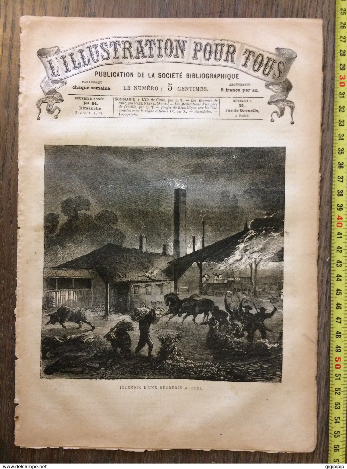 ILLUSTRATION POUR TOUS N°64 1879 INCENDIE DANS UNE SUCRERIE A CUBA - Autre Magazines