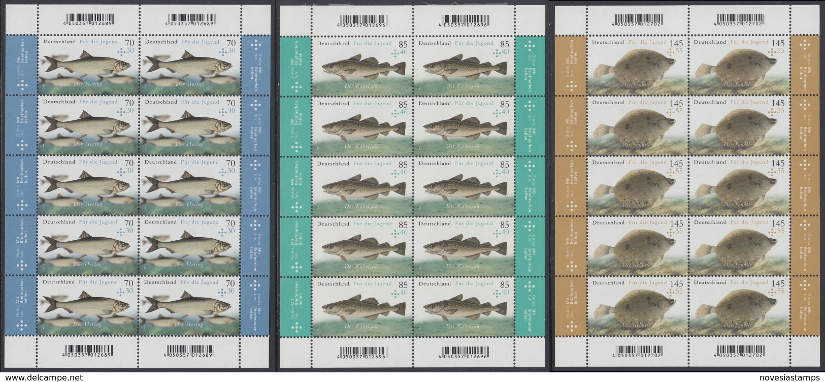 !a! GERMANY 2016 Mi. 3255-3257 MNH SET Of 3 SHEETS(10 Each) - Native Saltwater Fishes - 2011-2020