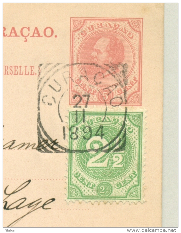 Curacao - 1894 - 2,5 Cent Cijfer Op 5 Cent Briefkaart G7 Z-3 Naar Den Haag / Nederland - Curaçao, Nederlandse Antillen, Aruba