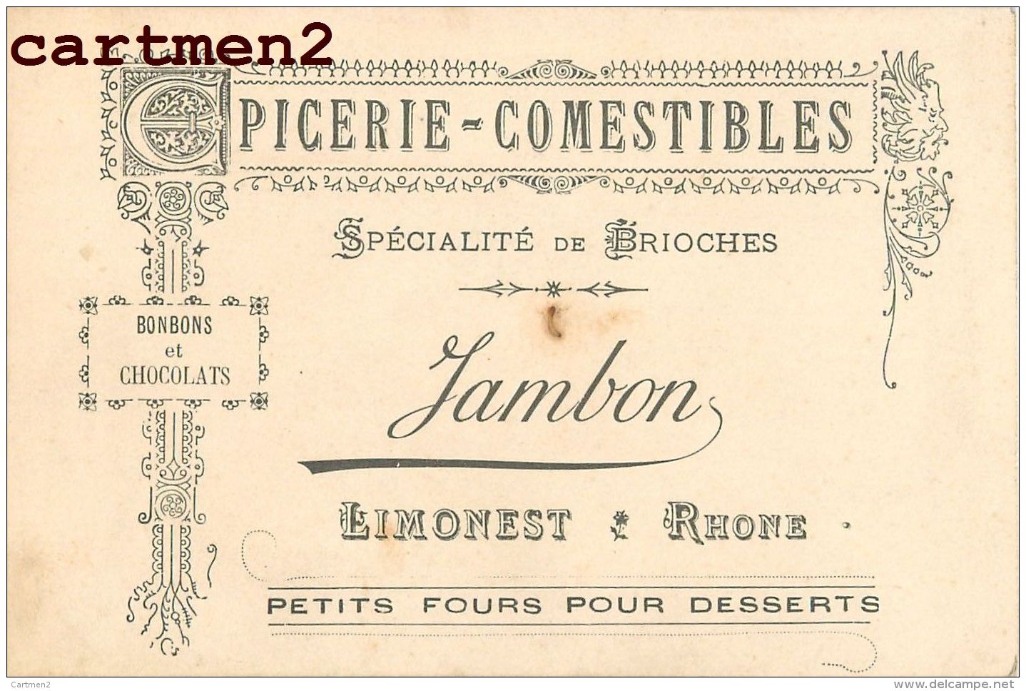 LIMONEST EPICERIE COMESTIBLES " JAMBON " CARTE PUBLICITAIRE 69 - Limonest