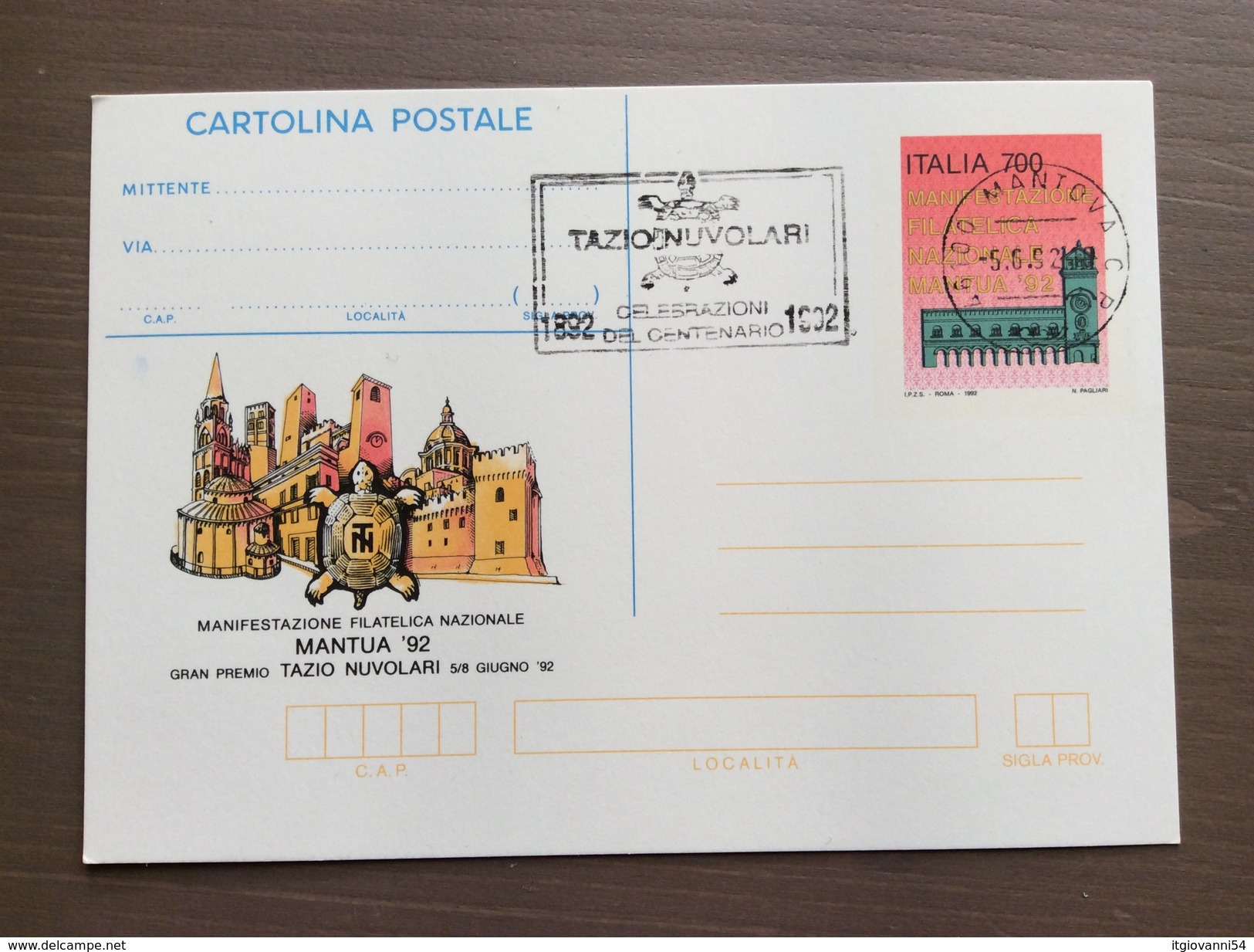 Cartolina Postale Mantua '92 Con Targhetta Celebrazioni Del Centenario Tazio Nuvolari Mantova 5-6-1992 - Grand Prix / F1