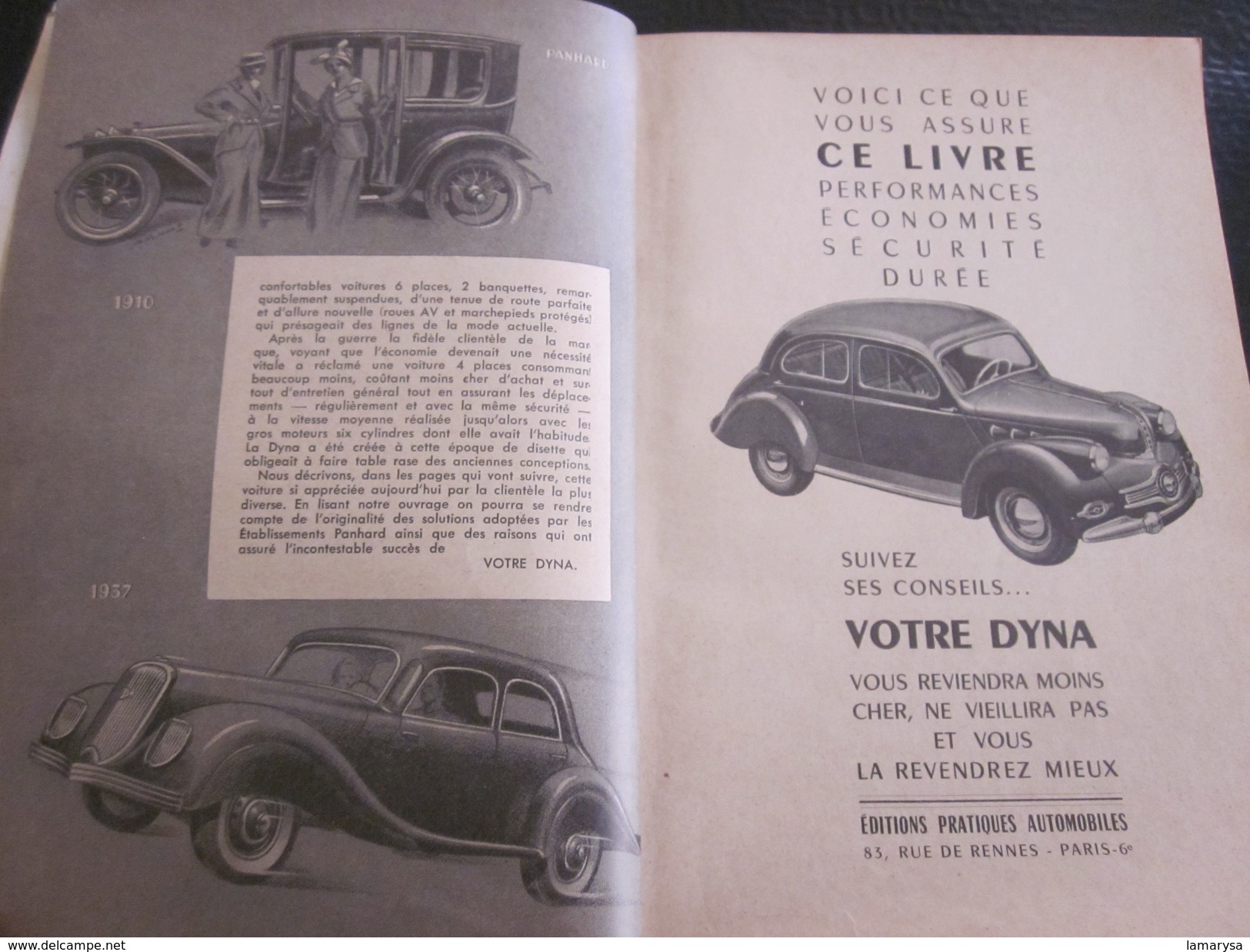 1954 DYNA PANHARD  LEVASSOR MANUEL NOTICE D'ENTRETIEN ORIGINAL VOITURE AUTOMOBILE-sécurité-durée-Faire Défiler Les Scans - Auto's