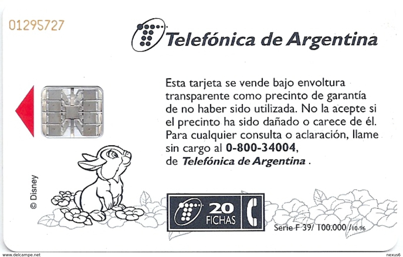 Argentina - Telefonica - Bambi Con Conejos - 10.1996 - 100.000ex, Used - Argentine