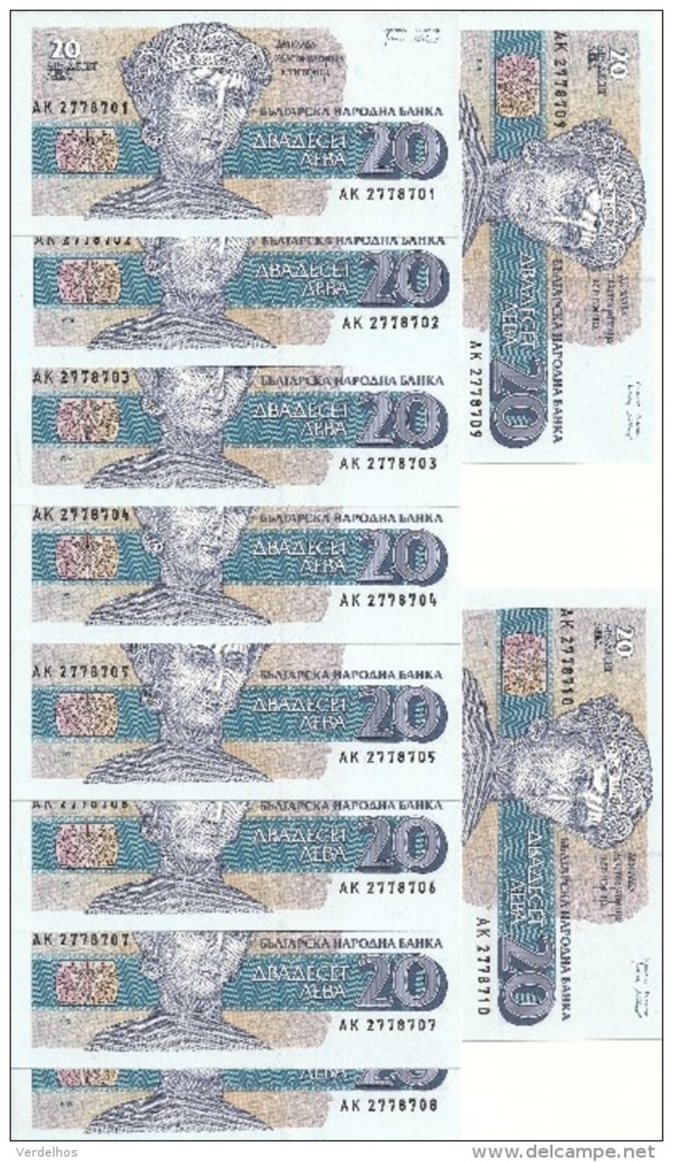 BULGARIE 20 LEVA 1991 UNC P 100 ( 10 Billets ) - Bulgaria