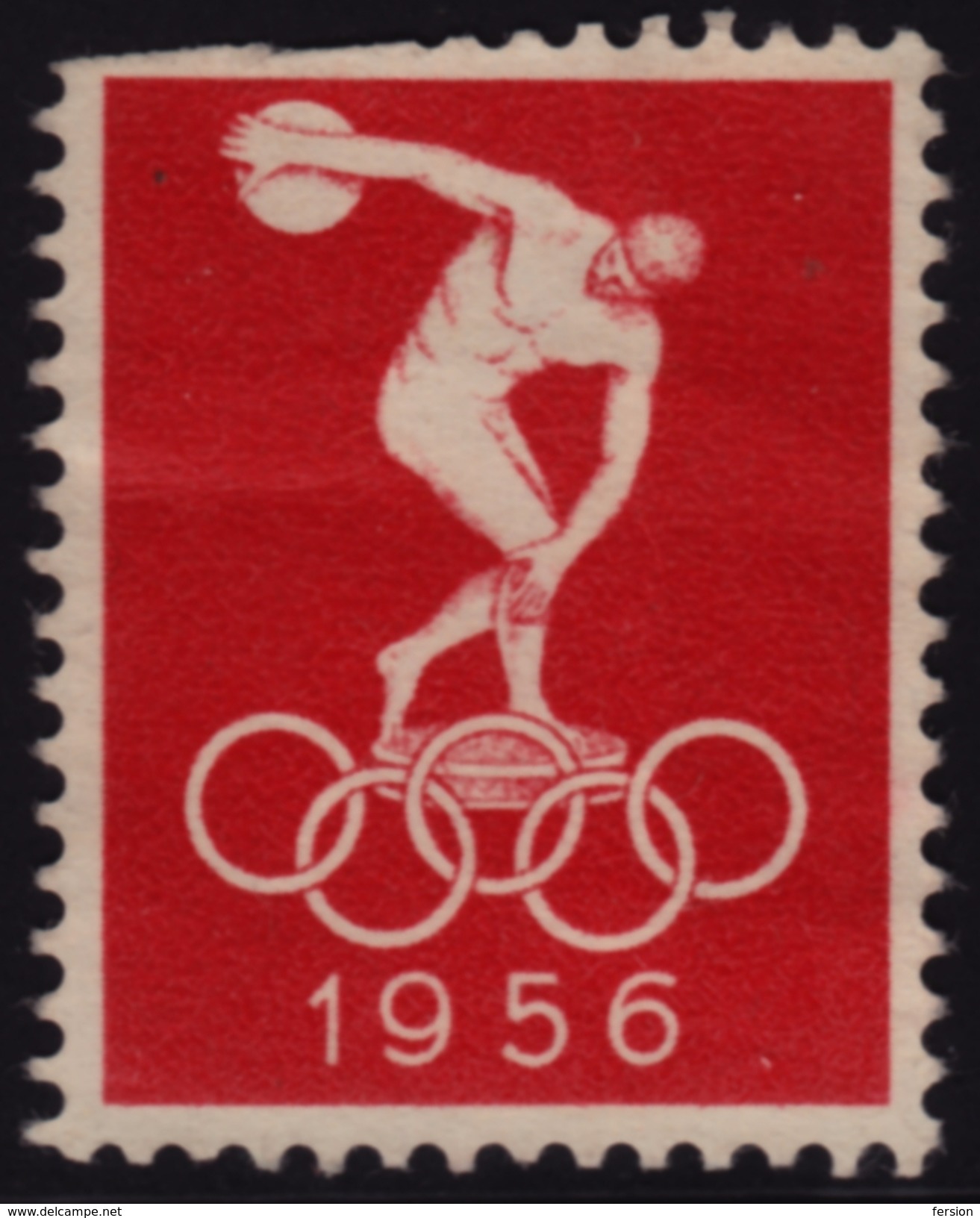 Olympic Games Melbourne - Discus Throw / Norway - LABEL CINDERELLA VIGNETTE - Used (damage On Top Left) - Sommer 1956: Melbourne