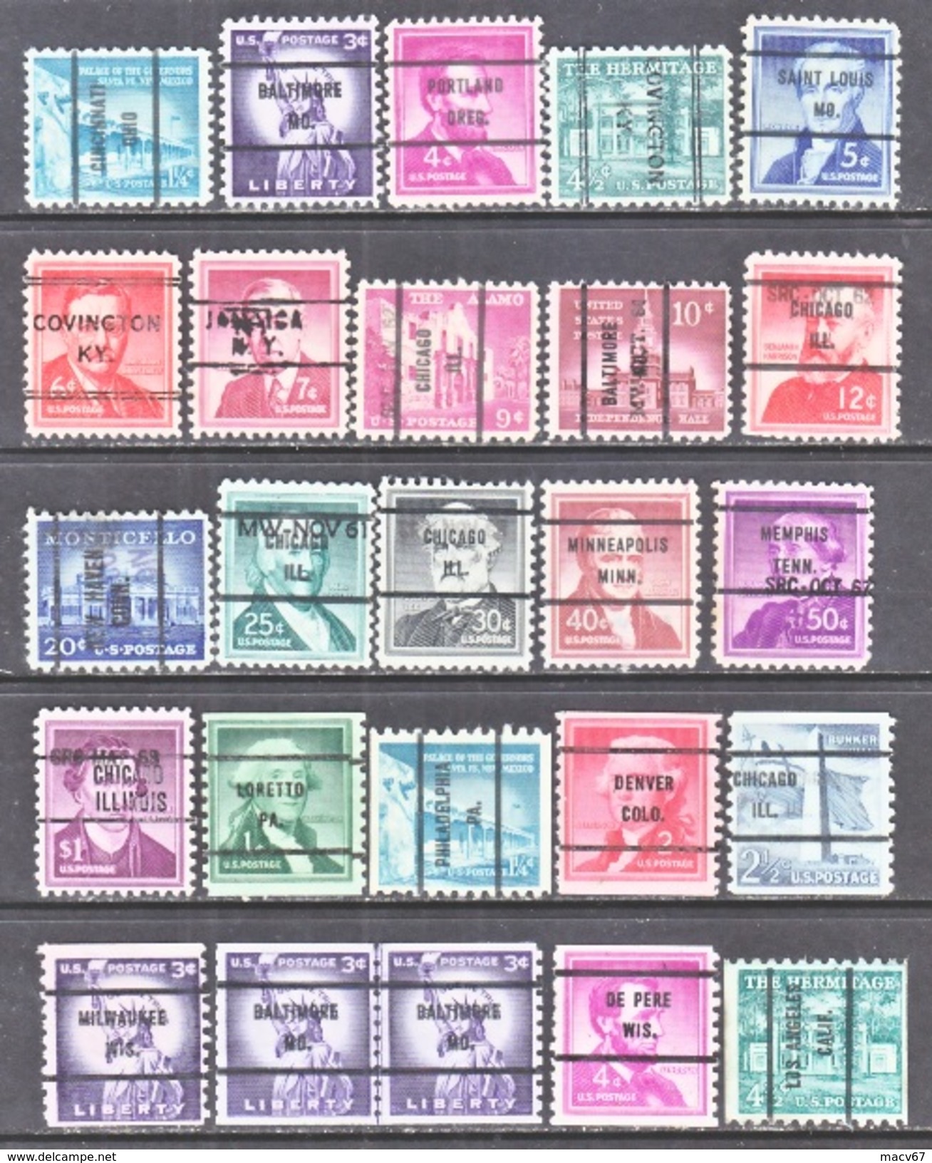 U.S. PRECANCELS  WITH LINE PAIR  (o) - Precancels