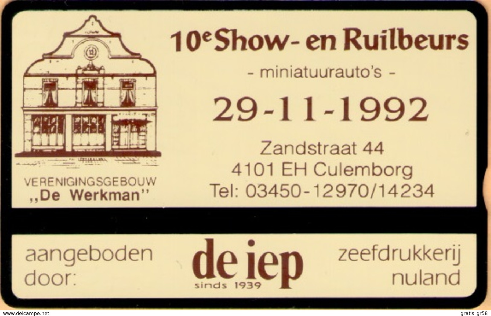 Netherlands - RCZ358, De Iep 10E Show En Ruilbeurs Miniatuurauto's, 1000ex, 4 U, 9/91, Mint - Privé