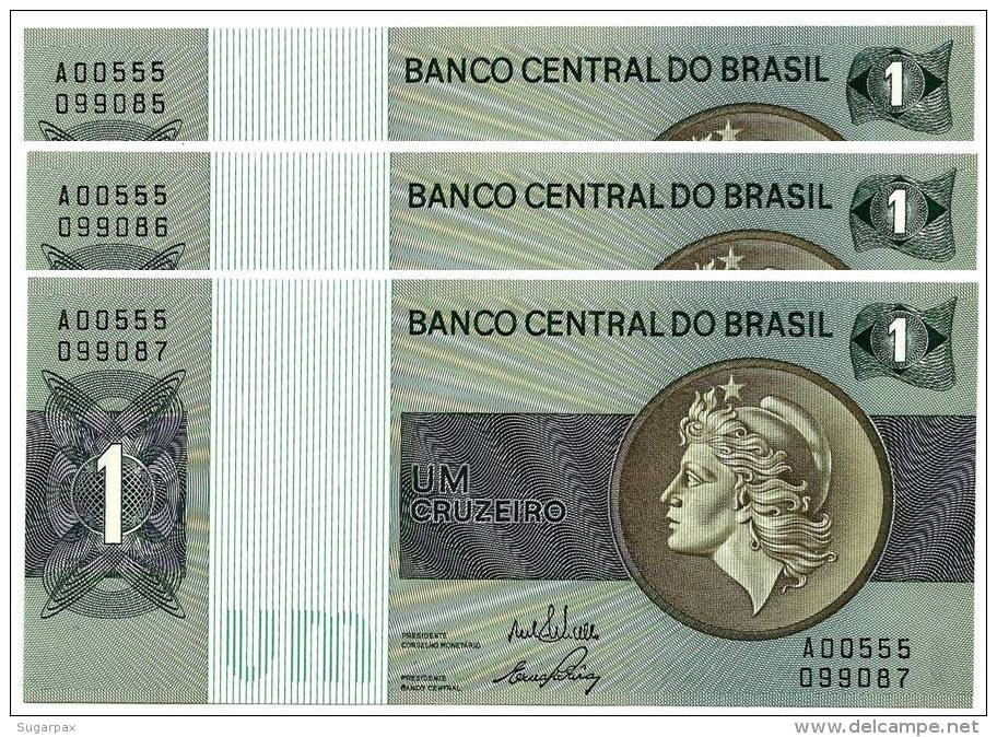 BRASIL - 3x Consecutive 1 CRUZEIRO - ND ( 1970 -72 ) - P 191 - UNC. - Serie 555 - Sign. 17 - Prefix A - LIBERTY - Brésil